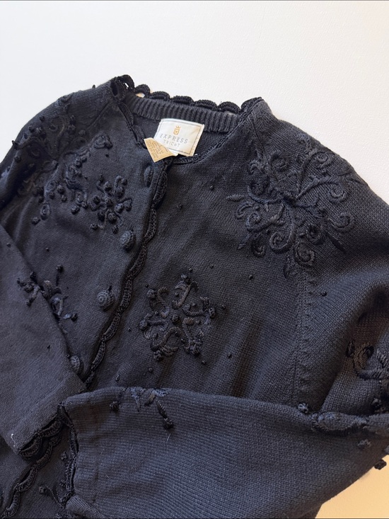 Crewcuts Sweaters - Express Tricot Women’s Black Embroidered Knit Cardigan -L